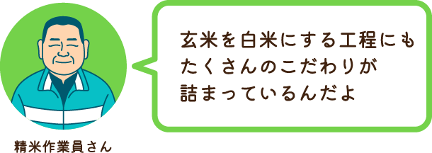 精米作業員さん 玄米を白米にする工程にもたくさんのこだわりが詰まっているんだよ
